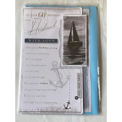 Image of On Your 60th Birthday Husband With Love Card Age 60 Sixty Yacht Design 3D/Foil Detail(PRELUDE38620)