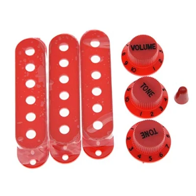 Image of KAISH Red ST Strat Pickup Covers Knobs and 5 Way Switch Tip Cap