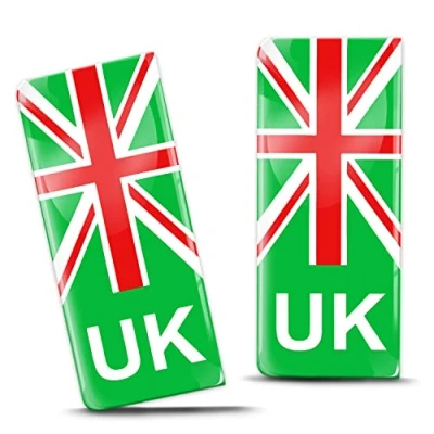 Image of Biomar Labs® 2 x UK Car Number Plate Stickers Green EV Electric Brexit United Kingdom Union Jack Flag Decals Badge QS 6