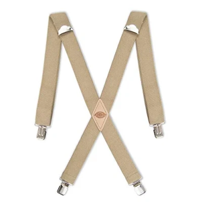 Image of Dickies Men&#039;s 1 1/2 inch Solid Straight Clip Adjustable X Back Suspender, Beige, One size