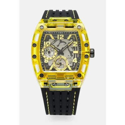 Image of Guess Phoenix Watch, Men&#039;s, Size: One Size, Black matte/yellow