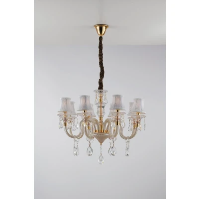 Image of MONET 8 Light Chandeliers With Shades Gold, Crystal Fabric 73x58cm