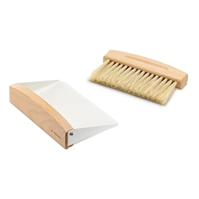 Image of Navaris Small Dustpan and Brush Set Wooden Mini Dust Pan for Sweeping Table Tabletop Compact Horsehair Countertop White