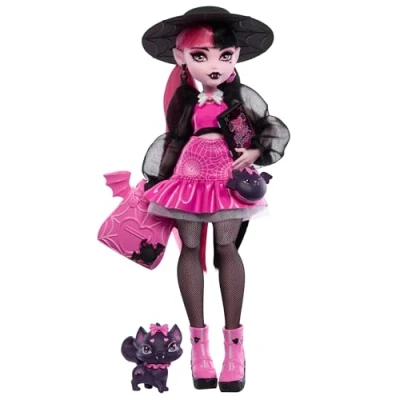 Image of Monster High Draculaura Doll with Pet Bat Cat Count Fabulous and Accessories like Backpack, Spell Book, Bento Box More