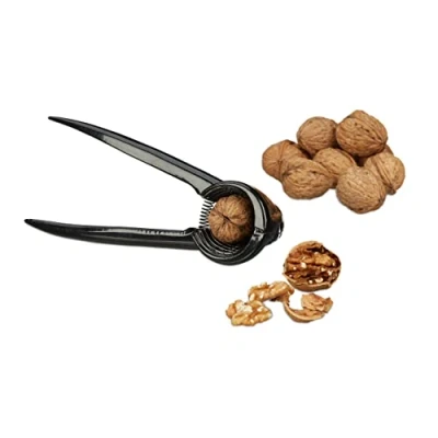 Image of Relaxdays Nutcracker for Walnuts, Aluminium Nut Tongs, Champagne Bottle Opener, HxWxD: 6 x 18.5 7.5 cm, Black, cm