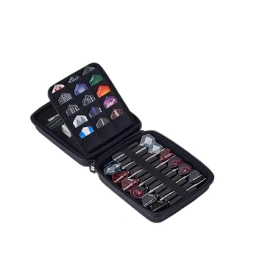 Image of Unicorn Ultra Darts Case Sleek Black Design with Embossed U Logo Extra Storage for Spares &amp; Accessories Large Foam Inner Holds and Protects 3 Sets of Fully Loaded