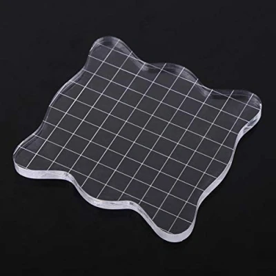 Image of Stamp Block, Transparent Acrylic Stamping Blocks with Grid Lines, Clear Platform Essential Tools for Scrapbooking Crafts Making(10 cm)