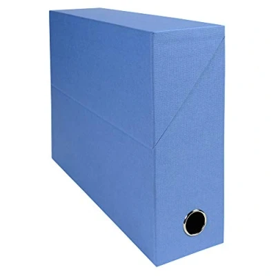 Image of Exacompta Ref 89522E Canvas Transfer Box 250 x 330mm in Size, Suitable for Storing A4 Documents, 90mm Spine, Metal Finger Hole, Spine Label Light Blue