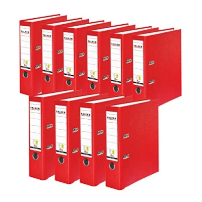 Image of Original Falken pack of 10 PP Color Plastic folders. Made in Germany. 8 cm wide DIN A4 red Vegan ring binder File folder Letter Office Slotted