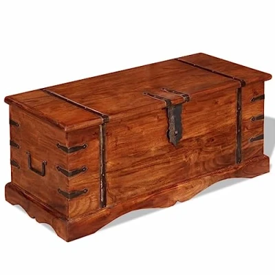 Image of vidaXL Solid Acacia Wood Storage Chest Rustic Brown Honey Finish, Versatile as Coffee/Side Table, Handcrafted with Palisander and Rosewood Grains, Two Side Handles Ideal for Living Room &amp; Bed...