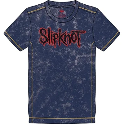 Image of Slipknot T Shirt Band Logo Official Mens Navy Blue Snow Wash L