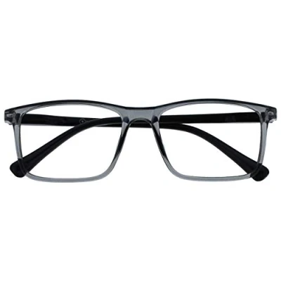 Image of OPULIZE Ink Reading Glasses Large Rectangular Frame Transparent Grey Black Arm Spring Hinges Scratch Resistant Mens Womens R4 7 +2.00