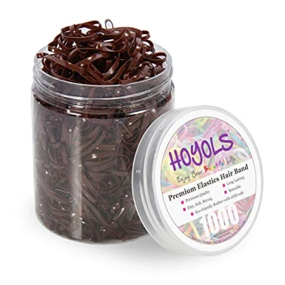 Image of Hoyols Hair Elastic Rubber Bands Ties for Ponytail Braid Holder Pack (1000 Count (Pack of 1), Brown)
