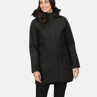 Image of Regatta Womens Sabinka Fur Trim Parka Jacket Black Size 16