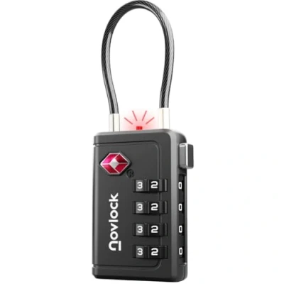 Image of TSA Luggage Lock with Alert Indicator 4 Digit Travel Padlock Flexible Cable for Suitcases, Backpacks &amp; More Suitcase Lock, 1 Pack, Black