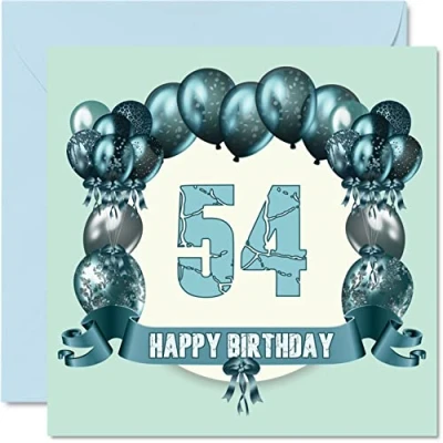 Image of Fun 54th Birthday Cards for Men Balloons Happy Card Dad Cousin Auntie Nanny Friend Grandad Uncle Mum Grandma, 145mm x Greeting Cards,