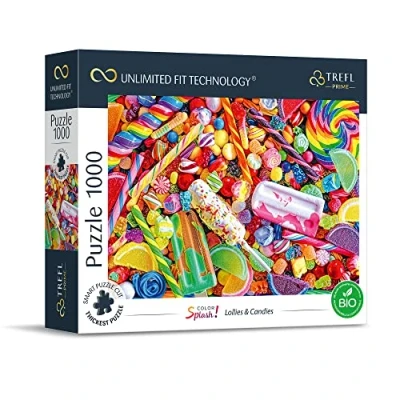 Image of Trefl 10701 1000 Elemente, die dickste Pappe, BIO, Lutscher, Bonbons, Eiscreme, Regenbogenpuzzle, Unterhaltung für Erwachsene und Kinder ab 12 Jahren, Puzzle Color Splash Lollies &amp; Candies