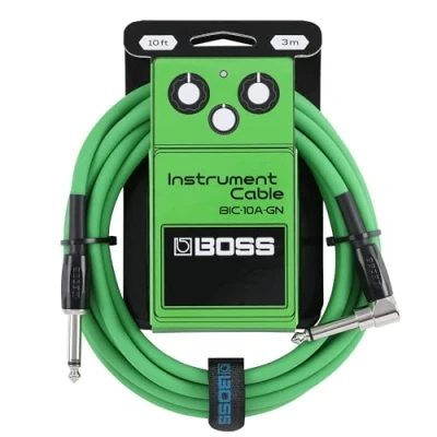 Image of BOSS BIC 10A Series, Instrument Cable, Straight to Right Angle ¼ Inch Connectors,10ft./3m Length, Cables for Guitar, Bass &amp; More, Quiet Operation Durable, Green