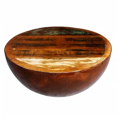 Image of vidaXL Coffee Table Bowl shaped with Steel Base Solid Reclaimed Wood
