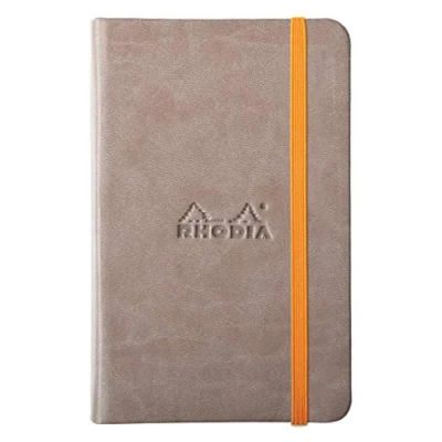 Image of RHODIA 118644C Taupe Rigid Notebook A6 Lined 192 pages Ivory Clairefontaine Paper 90 g/m Bookmark, Elastic Closure Faux Leather Cover Rhodiarama Collection