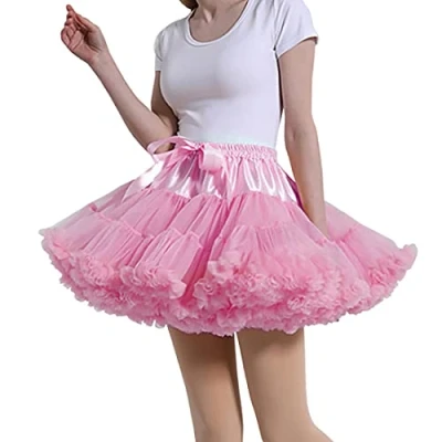 Image of Women&#039;s Petticoat Skirt Adult Puffy Tutu Layered Ballet Tulle Pettiskirts Dress Costume Underskirt, Pink, Medium