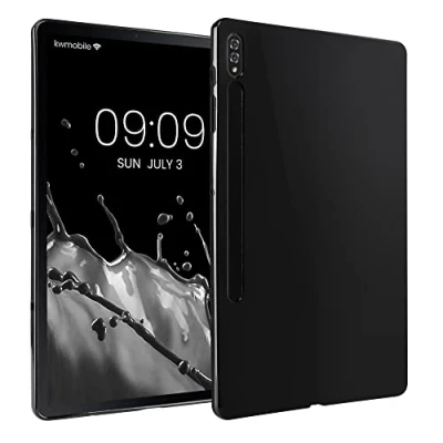Image of kwmobile TPU Silicone Case Compatible with Samsung Galaxy Tab S8+ Plus/Galaxy S7+ Plus Soft Flexible Shock Absorbent Cover Black High Gloss
