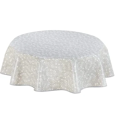 Image of Home Direct Round Oilcloth PVC Wipe Clean Tablecloth Table Cover 140cm 55&quot; Light Grey