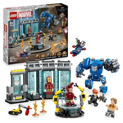 Image of LEGO Marvel Iron Man’s Laboratory: Hall of Armour Super Hero Building Toy with a Mech Figure, 5 Minifigures incl. Aldrich Killian &amp; Dum E Robot Avengers Gift for 8+ Year Old Boys Girls 76315