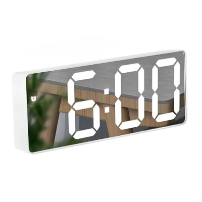 Image of OHVBAEON Alarm Clock, Clocks Bedside, Digital Clock with Temperature &amp; Date Calendar Aesthetic Room Decor Bedroom, Office, Snooze,USB Powered Battery Backup Powered(White)