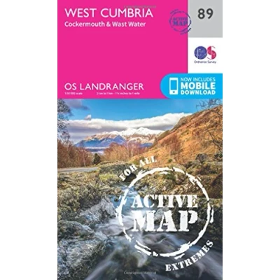 Image of West Cumbria Map Weatherproof Cockermouth &amp; Wast Water Ordnance Survey OS Landranger Active 89 England Walks Cycling Days Out Maps Adventure: 089