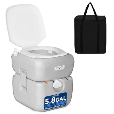 Image of SereneLife Portable Toilet, Camping Porta Potty, 5.8 Gallon Waste Tank, Indoor Outdoor Toilet with CHH Piston, Leak Proof Cassette for RV, White, Upgraded, SLCATL360