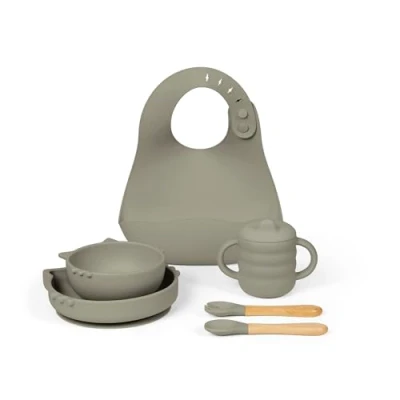 Image of Ickle Bubba 6 Piece Silicone Feeding Set Sage Green