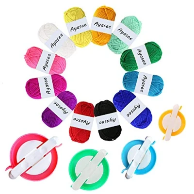 Image of Ayasee Pompom Maker, 4 Sizes pom Makers for Fluff Ball Weaver Needle Craft DIY Wool Knitting Tool Set Decoration +12PS Acrylic Yarn(16)