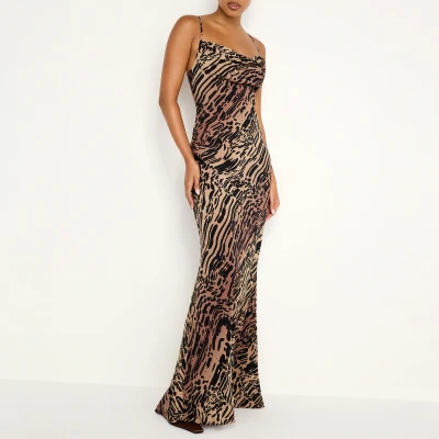 Image of Good American Chiffon Bias Cowl Maxi Dress XS