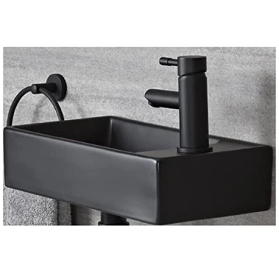Image of Milano Nero Black Ceramic Modern Wall Hung 1 Tap Hole Bathroom Basin Sink 400mm x 220mm