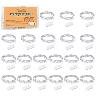 Image of Vacoulery Micro LED String Lights Battery Powered, 20pack Fairy 1M 10 Silver Coated Copper Wire for Holiday Party Wedding Centerpiece Bottle Christmas Decorations(Cold White)