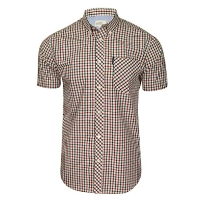 Image of Ben Sherman Mens Short Sleeve Classic House Check Shirt 59144 Red
