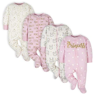Image of Gerber Baby Girls&#039; 4 Pack Sleep &#039;N Play Footie Toddler Sleepers, Princess Pink, 6 9 Months