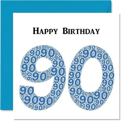 Image of Fun 90th Birthday Cards for Men Shapecloud Happy Card Great Grandad Grandpa Nanny Grandma Nan Gran Granny Dad Mum, 145mm x Greeting Cards,