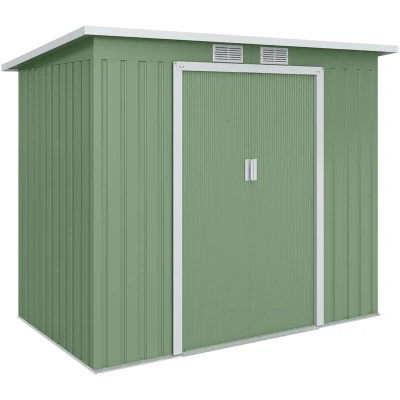 Image of Outsunny 7 X 4ft Metal Garden Storage Shed w/Double Door &amp; Ventilation Sloped Roof