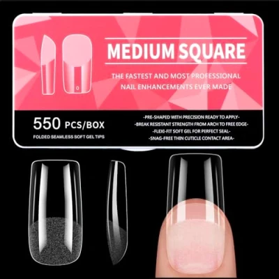Image of Diboniur Medium Square Nail Tips, 550PCS Full Cover 11 Sizes Half Matte Soft Gel Clear Acrylic Tips for Extensions, French Manicure and Art Salons