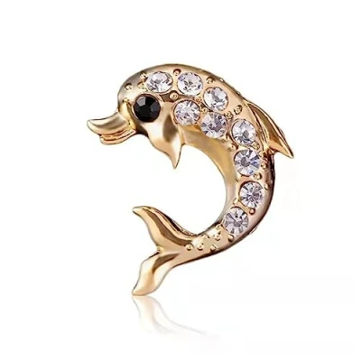 Image of Fashion Crystal Dolphin Brooch Pin for Women Rhinestone Animal Lapel Wedding Accessories Party Jewelry Gifts