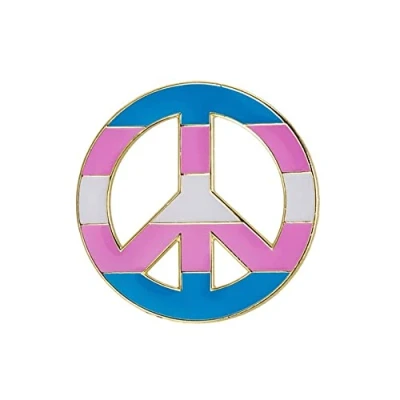 Image of Transgender Peace Logo Sign Rainbow Bow LGBTQ Pride Flag Enamel Lapel Pin Badge