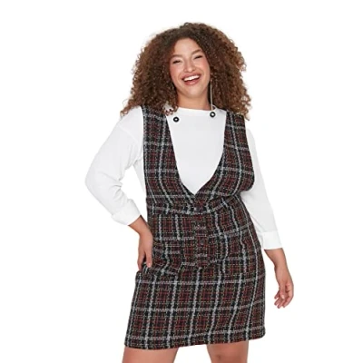 Image of Trendyol Women Plus Size Mini Gilet Fitted Woven Dress Black