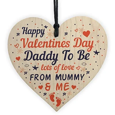 Image of RED OCEAN Valentines Day Card For Daddy To Be Gift From The Bump Keepsake Wooden Heart