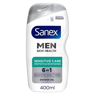 Image of Sanex Men skin Health Sensitive Care Shower Gel 400ml x 6 men’s body wash protects helps reduce risk of irritation enhances natural hydration in 1 benefits dermatologically tested