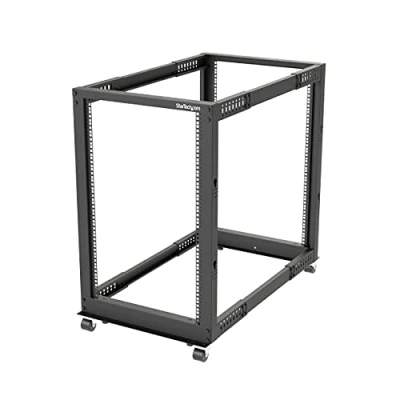 Image of StarTech.com 4 Post 18U Mobile Open Frame Server Rack, 19in Network Rack with Wheels, Rolling for Computer/AV/Data/IT Equipment Casters, Leveling Feet or Floor Mounting (4POSTRACK18U)
