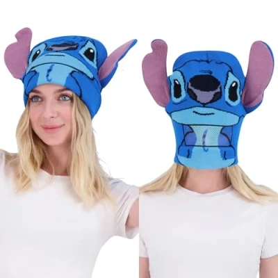 Image of Concept One Disney Lilo and Stitch Winter Beanie Hat Knitted Stocking Cap, Blue/Cuffed, Size