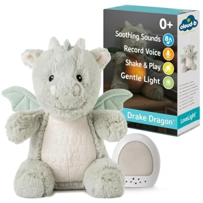 Image of Cloud b Sound Machine with White Noise Soothing Sounds Cuddly Stuffed Animal &amp; Nomadic Nightlight Record Parent Voice Adjustable Settings Auto Shutoff LoveLight™ Buddies Drake The Dragon™