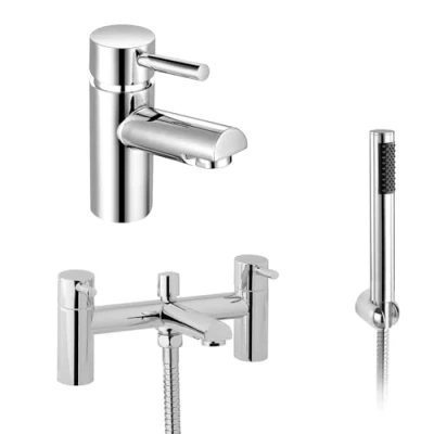 Image of Nes Home Round Deck Mounted Bath Shower Mixer With Handset &amp; Basin Single Lever Tap
